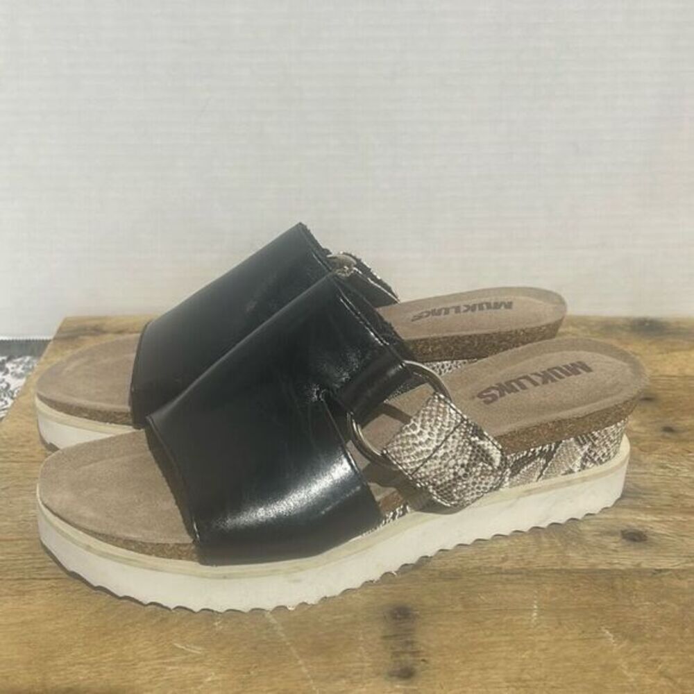 MUK LUKS chunky‎ buckle wedge sandal open toe slip on comfort shoes